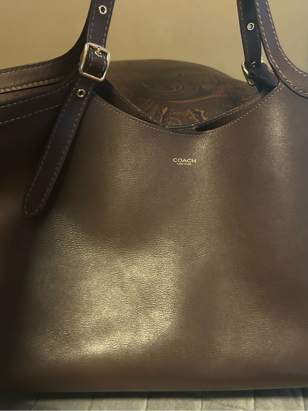 Coach Brown Leather Tote with Gold-Tone Accent - Picture 2 of 6